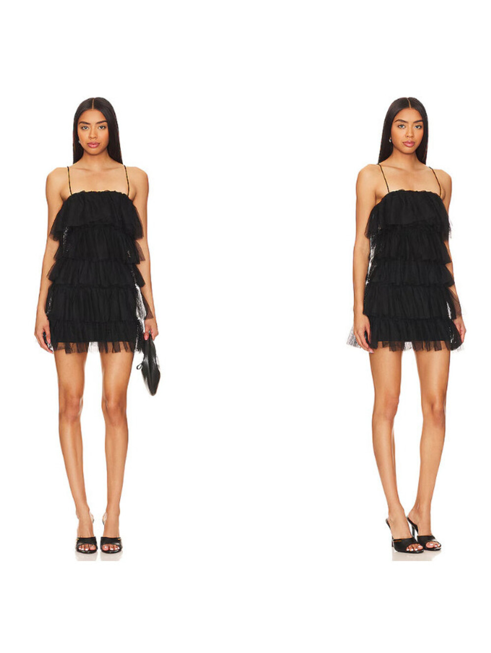 More To Come Millie BLACK  Ruffle Tulle Tiered Dress Sz S Revolve NWT